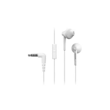 Panasonic Écouteurs Intra-Auriculaires RP-TCM115E-W, HP 14,3 mm, Aimant Néodyme, Micro, Touche d'Appel, Design Ergo Fit, Blanc