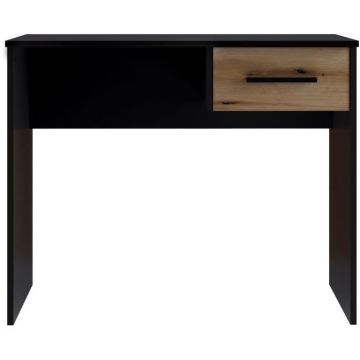 Bureau Petit Tiroir - Décor noir et chêne - L 90 x P 50 x H 74 cm