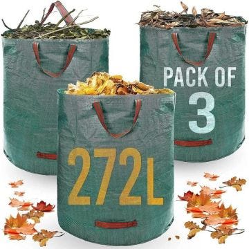 Sacs poubelle de jardin robustes - 272 litres - 3 sacs - Poignées industrielles et tissus - Sacs poubelle verts - Réutilisables[92]