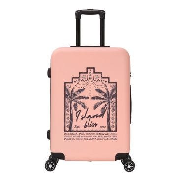 DEELUXE - Valise moyenne taille 65cm ABS Rigide 4 roues double TROPICAL DREAM ROSE