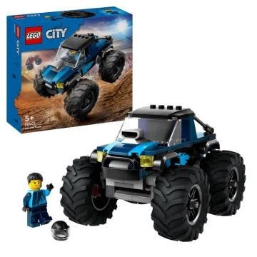 LEGO® 60402 City Le Monster Truck Bleu, Jouet Camion Tout-Terrain et Minifigurine de Conducteur, Cadeau Enfants