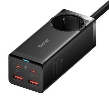 Chargeur de bureau AC+2U+2C 100W EU Noir Avec câble Mini blanc Type-C vers Type-C 100W/20V/5A -1m Noir- PSZM000401