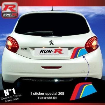 Stickers coffre arrière pour PEUGEOT Sport - 208 - Coloris unique - 2 logos Run-R inclus