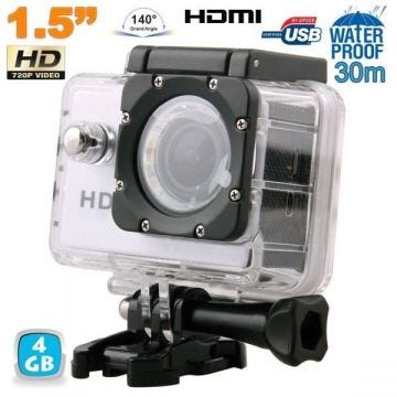 Caméra sport action étanche 1.5'' HD 720p grand angle 140° argent 4Go
