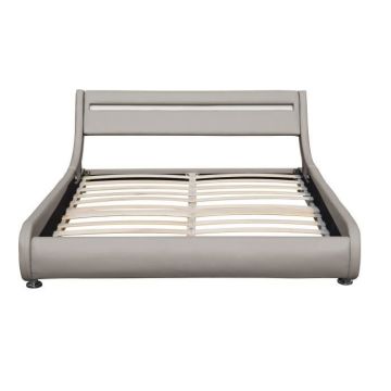 Lit ava pour matelas 140x190 - Sommier Tte de Lit eclairage LED Incurve Couleur GRIS Pieds en 5 cm pour matela