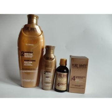Mini gamme pure white gold lait 400ml, l'huile et serum concentré