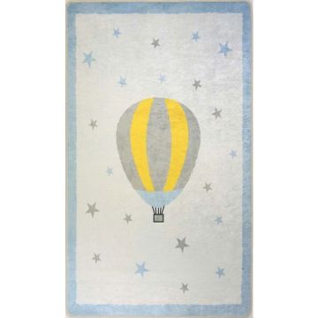Tapis - MONGOLFIERE - Bleu - 80x150 cm - Antidérapant - Lavable en machine - Doux au toucher