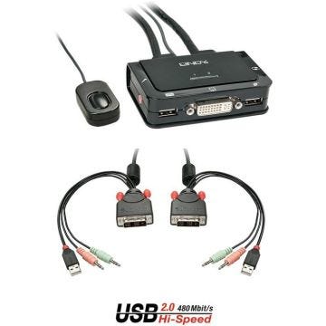 Switch KVM DVI USB audio 2 ports - LINDY - Commutateur écran-clavier-souris/audio/USB - Noir