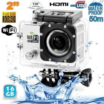 Camera sport wifi étanche caisson waterproof 12 MP Full HD Blanc 16Go