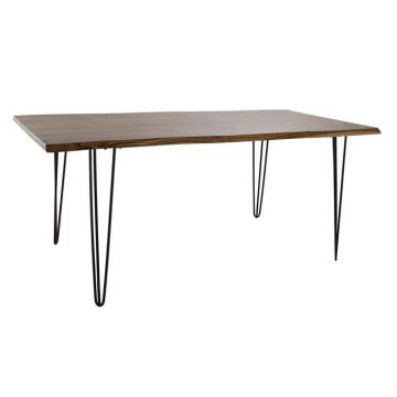 table de salle à manger 180 x 87 x 76 cm noir métal marron bois d'acacia