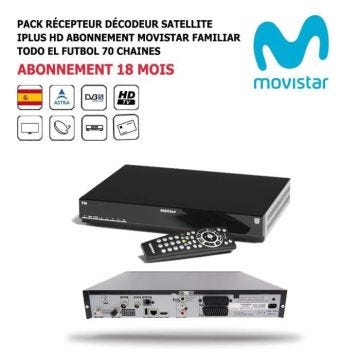 Pack Récepteur Décodeur Satellite iPlus HD + Abonnement TV Espagnol Movistar Familiar Todo el Futbol 18 mois 70 Chaînes