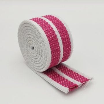 Sangle en coton épais 10 mètres 38mm rose et blanc pour sacs bagages couture anse bandoulière