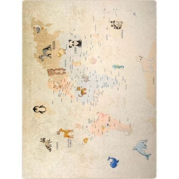 Tapis - MONDE - Beige - 80x150 cm - Antidérapant - Lavable en machine - Doux au toucher