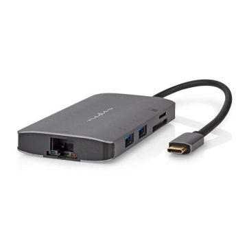 Adaptateur 7-en-1 USB 3.2 Gen 1 vers HDMI, Ethernet et USB avec ports USB-A et USB-C pour transfert rapide des données.