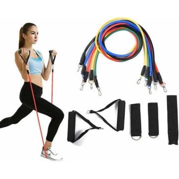11 pièces Kit Bande de Résistance Bande Élastique Fitness Bandes d'exercice pour Entraînement Sport à l'interieur Yoga Pilates