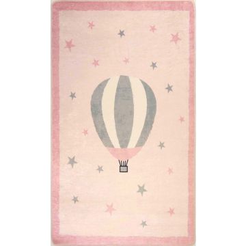 Tapis - MONGOLFIERE - Rose - 80x150 cm - Antidérapant - Lavable en machine - Doux au toucher