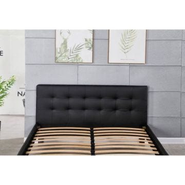 Lit en placage MDF solide avec sommier et tte de lit capitonne - - Noir - 180x200