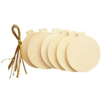 Boules en bois - A décorer - 60 mm - Lot de 6 - Ficelles or fournies - Mixte