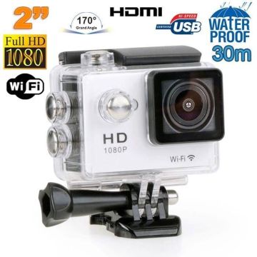 Caméra Sportive Étanche 30M 170° HD 1080P Wifi Time Lapse Multi Sport Argent +SD 64Go - YONIS