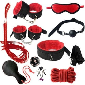 EXCEART 1 Ensemble de Kit de Retenue de Lit Menottes Sexy Patch Oculaire Lit Bondage Contrainte Adulte Sm Esclave Jouets (Rouge)44