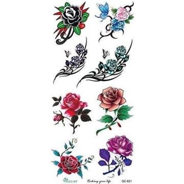 2 Planches de tatouages éphémères ( 20 x 10 cm ) motifs fleurs et papillons