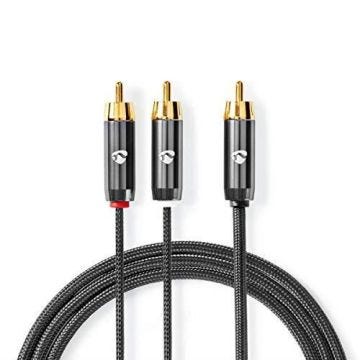 NEDIS Subwoofer-Kabel - Cinch-Stecker an 2X Cinch-Stecker - 3,0 m - Stahlgrau verstärkt