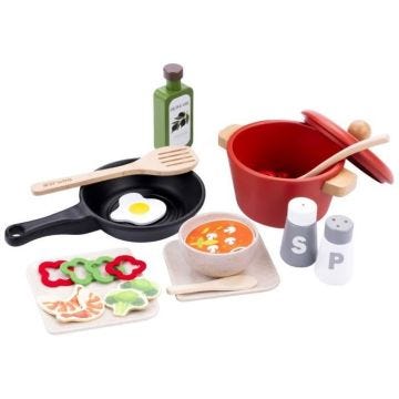 Ensemble Essentiels de Cuisine en Bois pour Enfants - Jeux d'Imitation Cuisine +3 ans - 25 Pièces