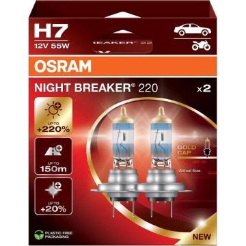 Pack de 2 Ampoules H7 OSRAM Night Breaker® 220 - 64210NB220-2HB - lampe de phare halogène, boîte 2 lampes, white