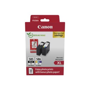 Cartouches d'encre - CANON - PG-585XL / CL-586XL - Pack de 2 - 300 pages - 50 feuilles de papier photo 4x6