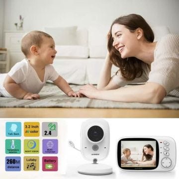 ANNEW Babyphone Bébé Moniteur Ecoute Bébé Caméra de Surveillance sans Fil Ecran 3.2” VB603