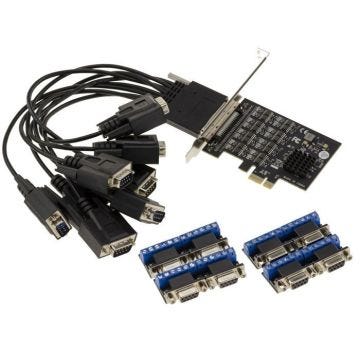 Carte 8 Ports série RS422 RS485 sur port PCIe x1 Chipset EXAR XR17V358. Ports RS-422 RS-485 par fiche DB9 ou bornier fil à fil