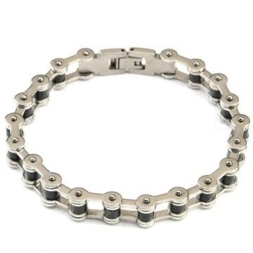 Bracelet chaine moto inox noir - Biker - Femme - Acier