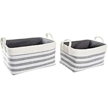 Ensemble de paniers - DKD Home Decor - Standard - Coton - Blanc et gris - 40 x 30 x 23 cm