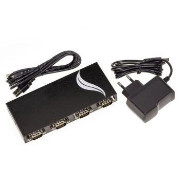 Convertisseur USB vers 4 Ports COM RS232 DB9 avec boitier métal. Chipset ASIX MOSCHIP MCS7840