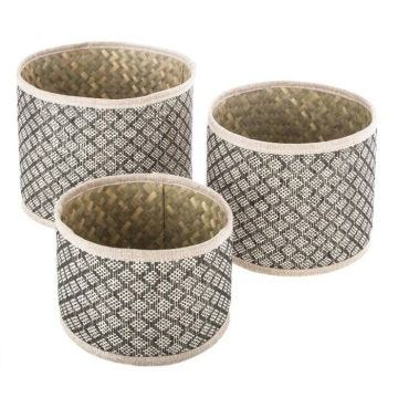 Lot de 3 paniers ronds nomades en osier - Beige