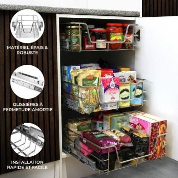 KuKoo – 2 Paniers Coulissants pour Placard ou Cabinet de Cuisine de 40cm. Tiroirs coulissants à système de fermeture amortie