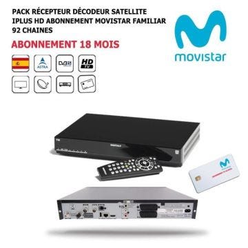 Pack Récepteur Décodeur Satellite iPlus HD + Abonnement TV Espagnol Movistar Familiar 18 mois 92 Chaînes