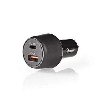Nedis CCPD30W100BK Chargeur de Voiture - 3.0 A - USB (QC 3.0)/USB-C - Distribution de l'Alimentation 30 W - Noir