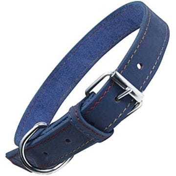 Collier - GLORIA - Cuir Nubuck - Bleu - Ajustable - Anneau en D