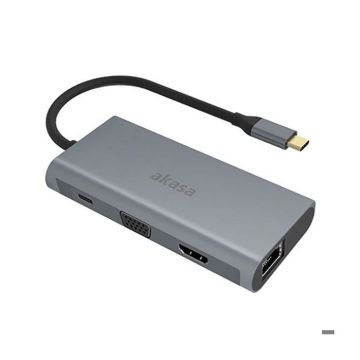 Akasa AK-CBCA21-18BK - Station d'accueil pour ordinateur USB Type-C - HDMI + VGA + 3 x USB 3.0 + USB-C Power Delivery 2.0 (100 W) +