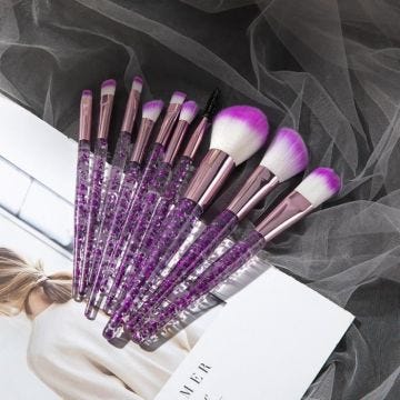 Violet scintillant-Ensemble De Pinceaux De Maquillage En Cristal Brillant, 10 Pièces, Paillettes, Poudre Cosm