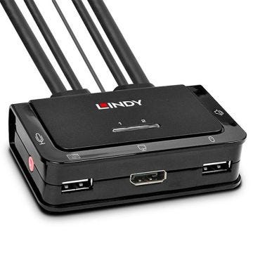 LINDY Commutateur KVM DisplayPort 2 Ports 1.2 USB 2.0 & Audio Câbles Intégrés
