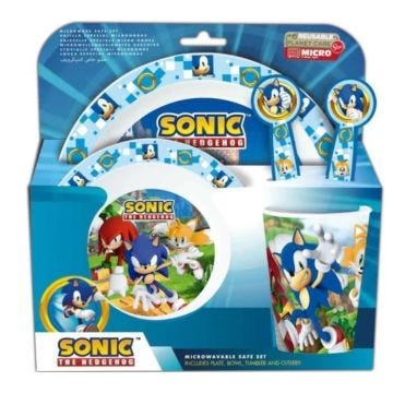 Set déjeuner vaisselle plastique assiettes verre couverts Sonic The Hedgehog
