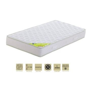 Matelas 90x200 x 21 cm - Souple - Aertech+ 35 Kg-m3 HR Haute Densité - Hypoallergénique