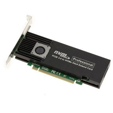 Carte contrôleur M2 PCIe 3.0 x16 pour 4 SSD M.2 NVMe M Key. High et Low Profile. Chipset ASM2824.