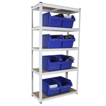 Etagère E-RAX Blanche 90 x 40 x 180cm en Acier Galvanisé 5 Planches Total Capacité 1000KG - 100% Sans boulons