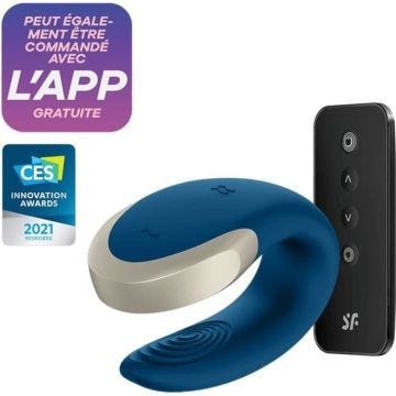 Vibromasseur - Satisfyer - Double Love - Silicone souple - Métal précieux - Connecté