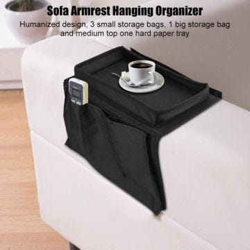 Sac de rangement pour canapé avec porte-gobelets Accoudoir TV suspendu Télécommande Organisateur(noir)