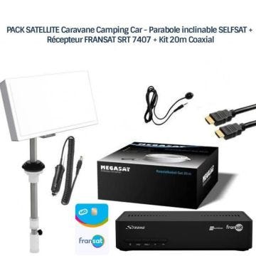PACK SATELLITE Caravane Camping Car - Parabole inclinable SELFSAT + Récepteur FRANSAT SRT 7407 + Kit 20m Coaxial