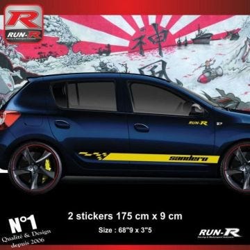 Sticker bas de caisse - ADNAUTO - DACIA SANDERO - Jaune - Lot de 2 - Résistant aux UV